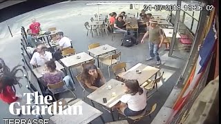 Woman shares footage of assault by street harasser at Paris cafe [upl. by Smada]