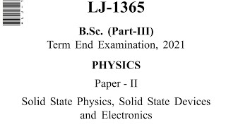 Bsc 3rd year physics 2nd paper Bsc 3rd year physics paper 2nd 2021 solid state physics physics [upl. by Marcille]