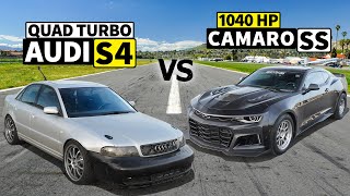 Quad Turbo Audi S4 vs 1040hp Camaro SS in NO PREP Drag Race [upl. by Issac]