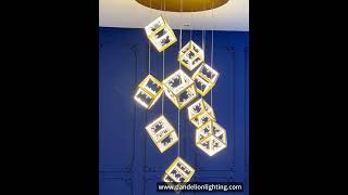 Crystal Block Chandelier Luxury Rectangular Cubic Pendant Hanging Light For Staircase Villashorts [upl. by Handbook]