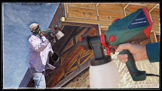 HVLP Painting Day 28 Does This Cheap Paint Sprayer Work Painting Trim With Scuddles HVLP • Review [upl. by Akinnej]