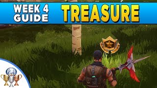 Fortnite Battlestar Treasure  Search Between a Gas Station Soccer Pitch amp Stunt Mountain Location [upl. by Ajiam]