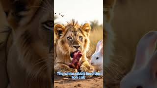 Lion Cub Rescued by a white rabbit in a cliff [upl. by Aimat]