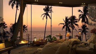 4K Summer Cozy Bedroom View of the Beach Sunset  Smooth Piano Jazz Music for Relaxing Chilling [upl. by Ambrosia]