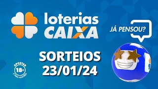 Loterias CAIXA Mega Sena Quina Lotofácil e mais 23012024 [upl. by Rotman981]