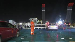 Driving Off Ferry MV Mont St Michel Brittany Ferries Portsmouth International Port Hampshire England [upl. by Itraa871]