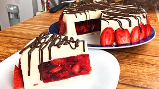 Gelatina de lechera rellena de gelatina y fresas 🍓 deliciosa y muy fácil [upl. by Htir]