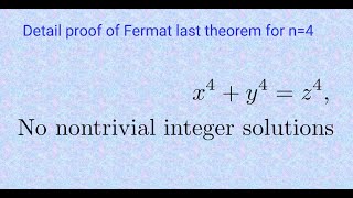 detail proof of Fermat last theorem for n4 [upl. by Alahc798]