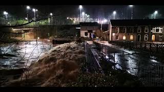 River Taff in Flood Castle Inn Bridge Treforest Pontypridd during Storm Dennis 150220 [upl. by Ygief147]