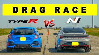 2022 Elantra N vs Civic Type R a bit of a shocker Drag and Roll Races [upl. by Beora]