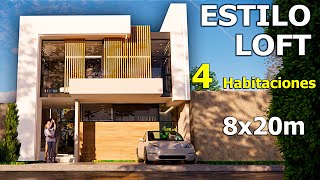 🏡MODERNA CASA en solo 8X20m I 4 Recámaras [upl. by Spooner]