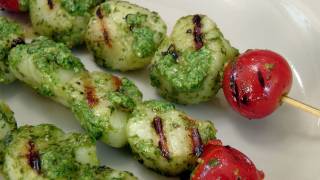 Grilled Pesto Scallop Skewers  Recipe by Laura Vitale  Laura in the Kitchen Episode 129 [upl. by Nnahgiel883]