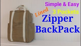 【DIY】3ポケット2wayバックパック3 Pockets Lined 2wayZipper BackPack [upl. by Nunciata]