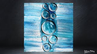 🌈 PEINTURE BULLE EAU 2 Démo Acrylique pouring Tableau fluid art tableau abstrait carré SABCREATIONS [upl. by Kennard]