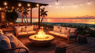 Tranquil Seaside Jazz Ambience in Luxurious Beach Porch Smooth Jazz Music with Fireplace by the Sea [upl. by Shriver]