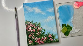 Easy flower painting cloud painting technique acrylic painting tutorial for beginners [upl. by Cowan]