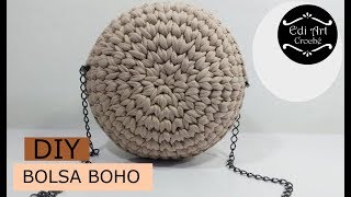 Como fazer bolsa  Bolsa boho  Bolsa redonda  Bag crochet  DIY  Fio de malha  Edi Art Crochê [upl. by Schuh]