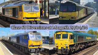 Class 60 Diversions and a 66 at Morpeth Station  270424 [upl. by Bebe754]