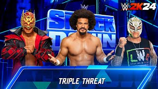 Triple Threat Match  Dragon Lee vs Carlito vs Rey Mysterio in WWE 2K24 [upl. by Lanti476]