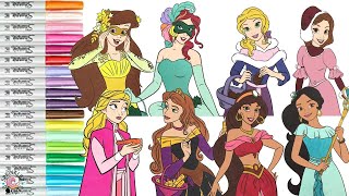 Disney Princess Coloring Book Compilation Color Swap Ariel Belle Elena Rapunzel Jasmine Aurora Elsa [upl. by Anipsed]