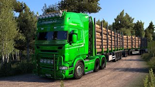 Ets2  Scania R730 Open Pipe  Transporting Heavy Logs  Double Trailer [upl. by Hatcher727]