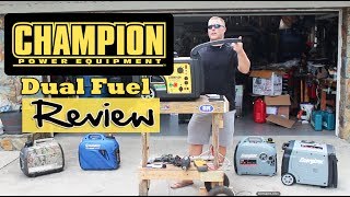 Favorite Portable RV Generator Champion 3500 Dual Fuel Inverter Generator Review Propane or Gas [upl. by Aierb]