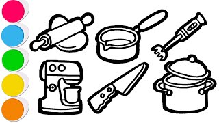 How To Draw Kitchen Tools  Step By Step [upl. by Holbrooke566]