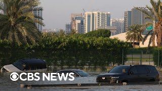 Flash flooding in Dubai as storm dumps historic rainfall [upl. by Hadeehsar]