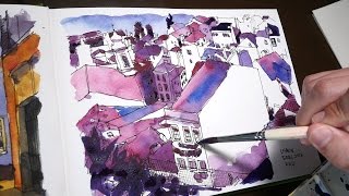 Alfama neighbourhood in Lisbon Sketch timelapse [upl. by Esenwahs]