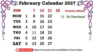 February Calendar 2027  february2027calendar [upl. by Aromas]