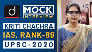 Kriti Chachra Rank  89 IAS  UPSC 2020  Mock Interview I Drishti IAS English [upl. by Llezniuq]