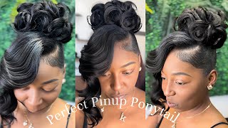 Pin Curl Pin Up Ponytail with layered Quickweave Side bang  Look amp Learn How to achieve this look [upl. by Norod]