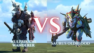 WARHAMMER III Total War  Wulfrik the Wanderer VS Saurus Oldblood [upl. by Colline]