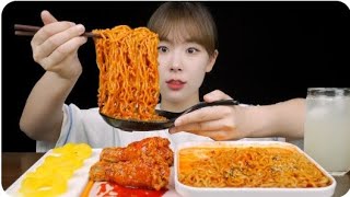 Eating video Korean noddles 🍜 Korean style fried chicken 🍗 lemon juice🥤 asmr noodles [upl. by Armanda539]