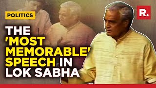 Atal Bihari Vajpayees most memorable speech in Lok Sabha  PMs speech before resignation in 1996 [upl. by Abby]