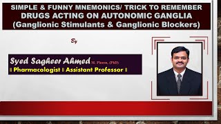 MNEMONICS TRICK TO REMEMBER DRUGS ACTING ON AUTONOMIC GANGLIA Ganglionic Stimulants amp Blockers [upl. by Adnavoj963]