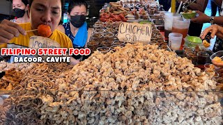 Filipino Street Food Overload  Chicken Skin Trachea Proben Kwek Kwek Fish Ball Tempura Lumpia [upl. by Airalednac]