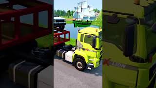 Double Flatbed Trailer Truck vs Speed bumps  Train vs Cars  Tractor vs Train  BeamNG Drive 001 [upl. by Gratia]