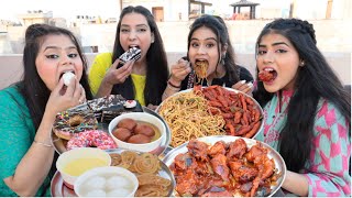 Sweet Vs Spicy Food Challenge  Chilli Chow Mein Chilli Momos Chilli Potato Rasgulla Pastry etc [upl. by Lednor]