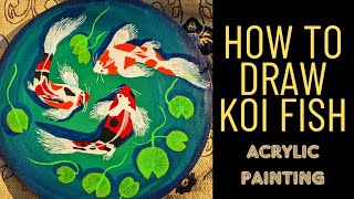 koi fish pond painting Easy acrylic painting tutorial for beginners 💓 [upl. by Alessandra]