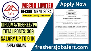 JE AE Executive Recruitment 2024  309 Vacancies  MECON Limited Job vacancy without written Exam [upl. by Bentlee]