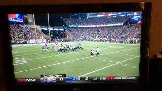 Patriots vs Ravens Blocked Field Goal Hurdled over Center First Field Goal missed by Justin Tucker [upl. by Young]