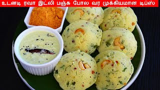 ரவா இட்லி பஞ்சு போல வர முக்கியமான டிப்ஸ்  Rava idli recipe in tamil  Instant rava idli in tamil [upl. by Nayrda]