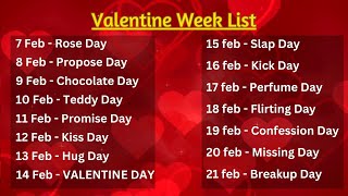 Valentine Week List 2024  February Days List 2024  Happy Valentines Day Status 2024  Love Status [upl. by Nodlehs366]