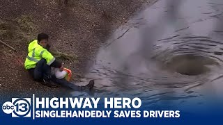 HIGHWAY HERO Faced with flood man singlehandedly saves motorists [upl. by Augustin]