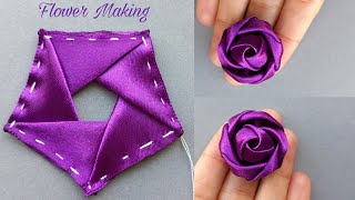 DIY How to make an adorable fabric rose flower in just 11 minutes  DIY Flowerribbonembroidery [upl. by Patton]