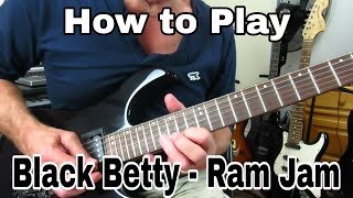 How to Play Black Betty by Ram Jam Complete with Solos Guitar tutorial  Lesson [upl. by Larochelle]