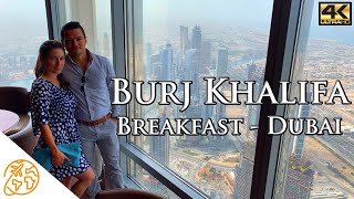 Burj Khalifa View from Top Floor Inside Dubai Restaurant Luxury Breakfast Atmosphere Bar [upl. by Aleakcim]