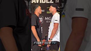 David Benavidez STARES DOWN Oleksandr Gvozdyk in face off at press conference [upl. by Tilden]