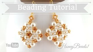 Easy beaded earrings Pearl earrings Winterglow Earrings Beading Tutorial by HoneyBeads1 [upl. by Ylehsa426]